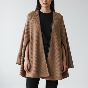 Club Monaco Italian Cashmere Cape with Leather Trim